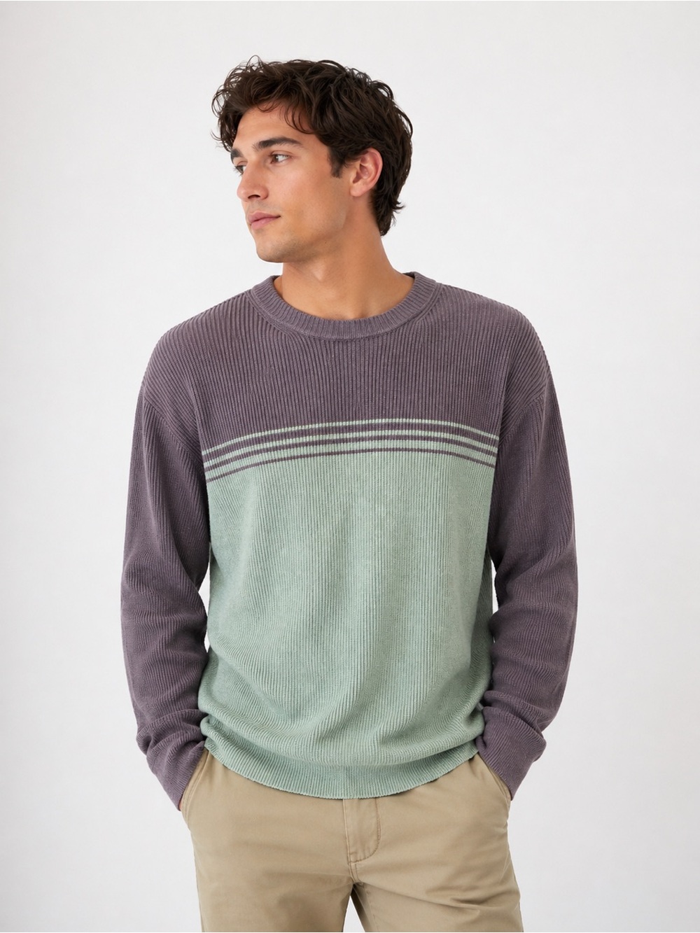 Y2K Stripped Faded GAP Men's Skater Grunge Ribbed Cotton Crew Neck Sweater Large